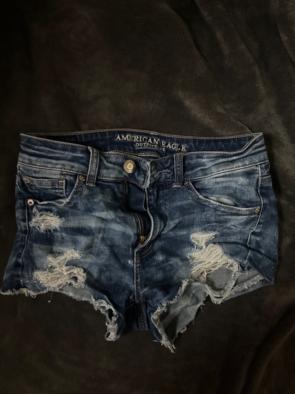 American Eagle Outfitters Dark Blue Distressed Denim Cutoff Shorts
